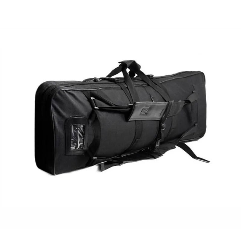 Sac de transport noir robuste pour équipement high-tech, avec sangles et poche frontale