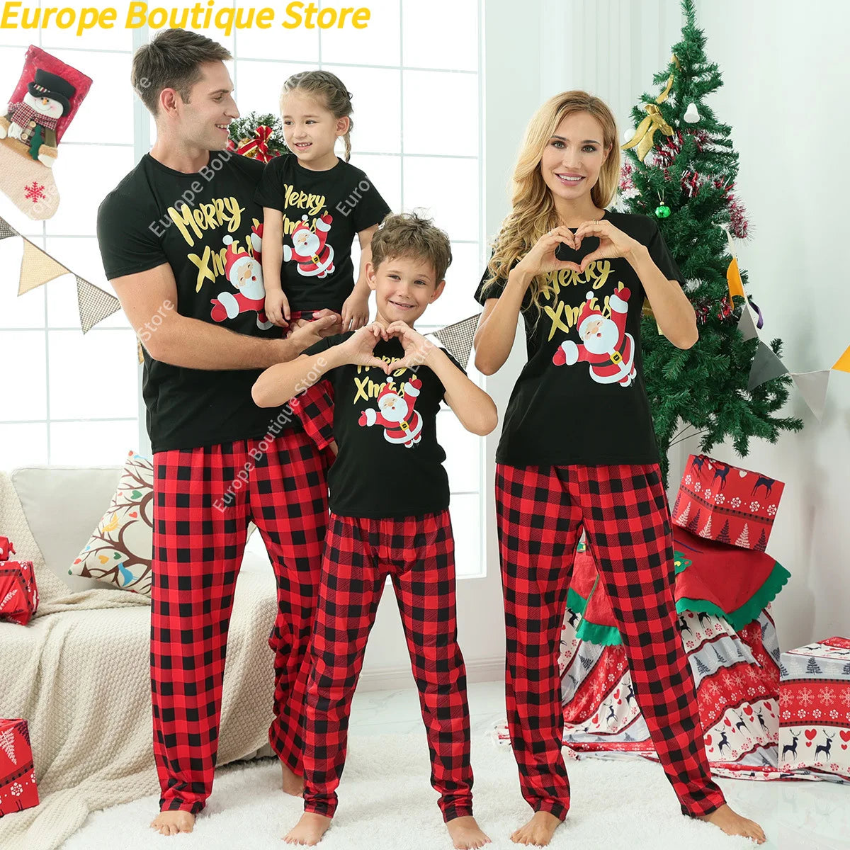 Costume du nouvel an 2025, ensemble pyjama de noël à manches courtes, tenues assorties pour famille/couples/enfants, T-shirt + pantalon, vêtements de nuit