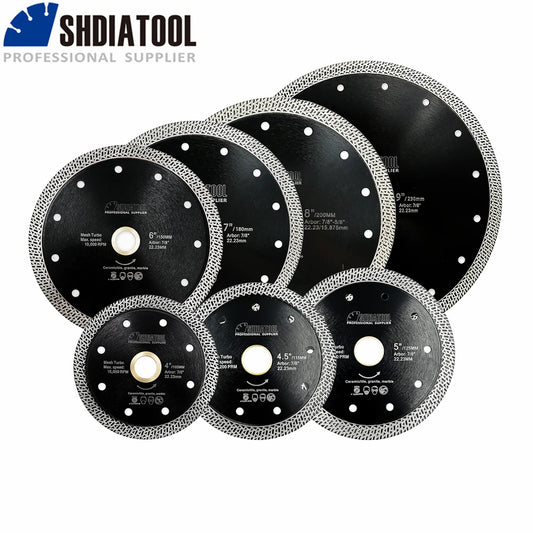 SHDIATOOL 1/2 pièces lame de scie 4/4.5/5/6/7/8/9 pouces maille frittée pressée à chaud Turbo granit marbre carrelage plaque de disque de coupe en céramique