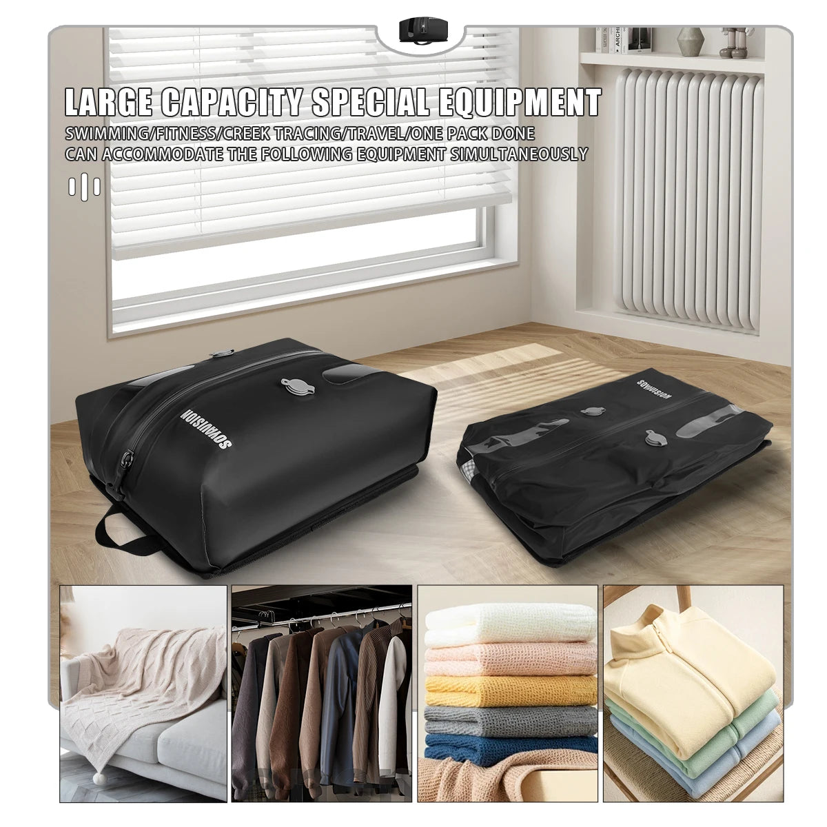 Sac de Compression sous vide, sac de rangement de bagages de voyage, sac de rangement de vêtements, sac d'air étanche pour sac à dos, sacs de cabine de Camping