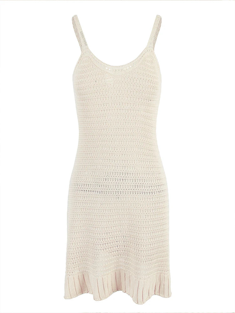 Robe Courte Chic en Crochet à Col Halter et Volants, Modèle 2026, pour Femme, Confortable, Idéale comme Cache-Maillot de Bain, pour Vacances en Bord de Mer et Clubs K58