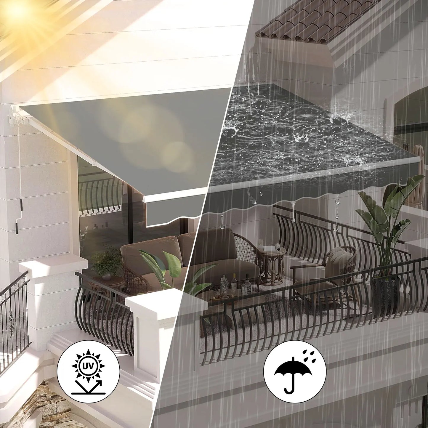Auvent de balcon imperméable et anti-UV, protection solaire et pluie pour terrasse extérieure