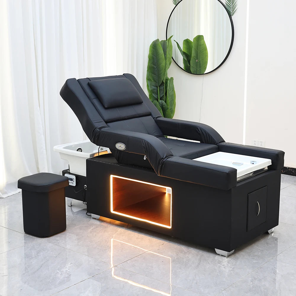 Lit de lavage de cheveux XinSheng pour salon de coiffure, table de massage thaïlandaise, mobilier commercial pour barbier avec bassin de bain de pieds