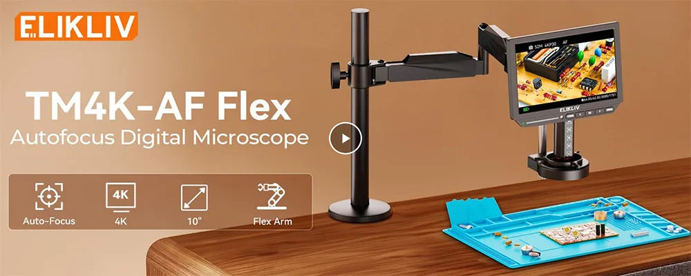 Elikliv EM4K 4K HDMI Microscope numérique pour l'électronique 8 "2000X Microscope à souder pour la réparation d'inspection de PCB avec support 10"