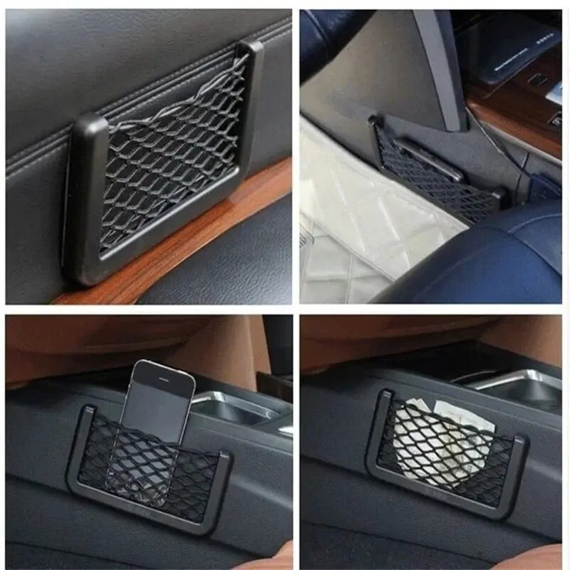 Sac de rangement en maille pour articles divers, côté siège Auto, intérieur arrière, sac de rangement pour téléphone, filet de poche, sac de rangement pour voiture, filets élastiques et flexibles
