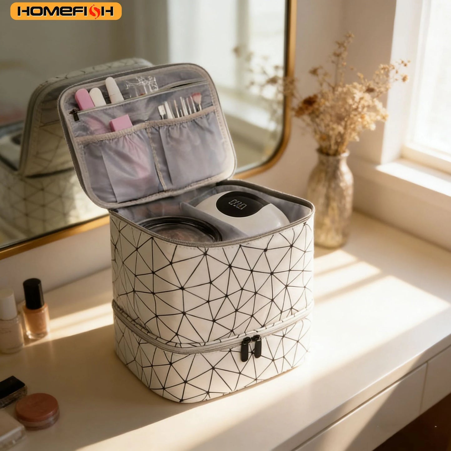 Sac de rangement portable HOMEFISH à double couche pour vernis à ongles, organiseur de voyage, boîte de rangement pour huiles essentielles, sac de rangement multifonction