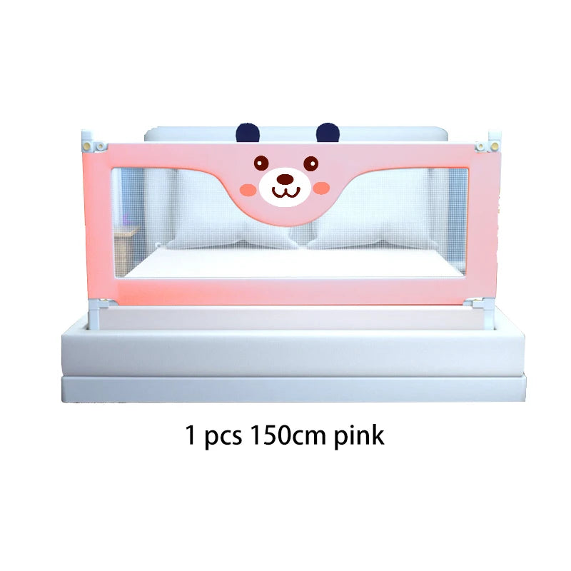 Barrière de lit bébé rose 150 cm avec visage d'ours, sécurité enfant pour lit