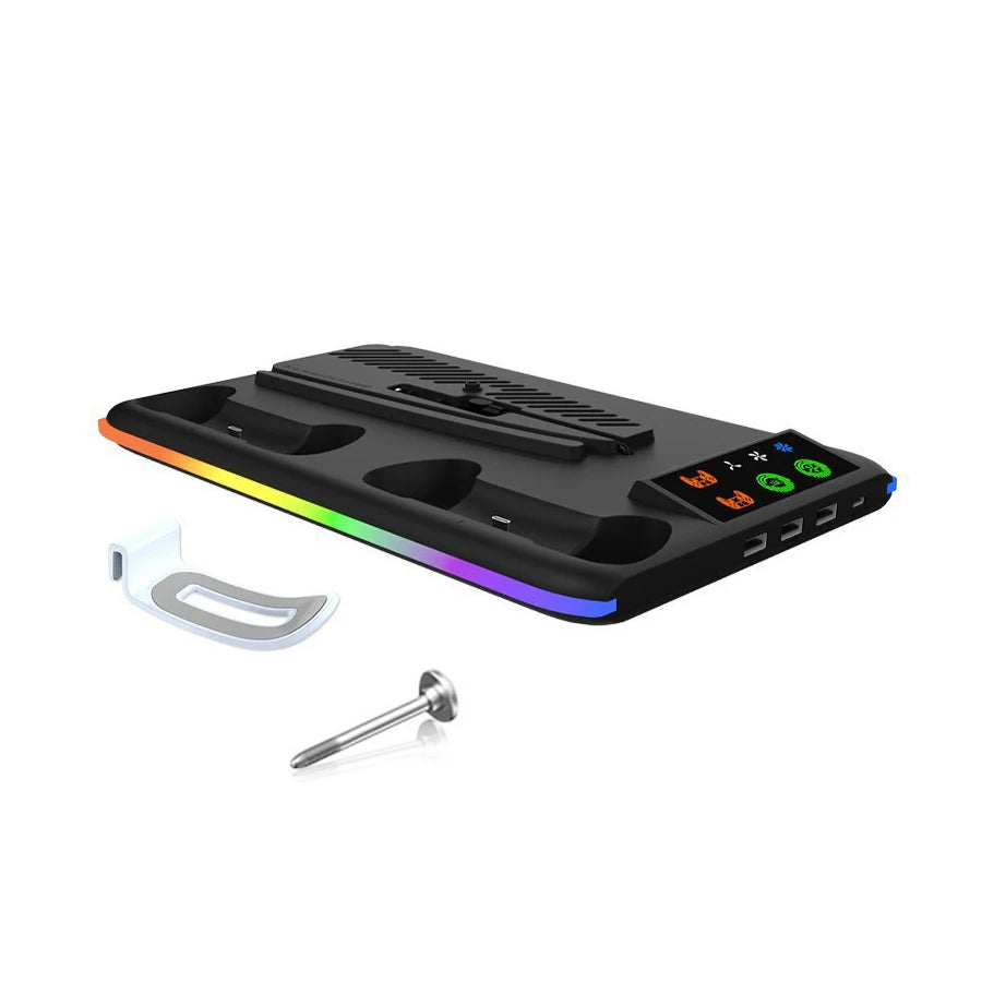 Support de refroidissement pour PS5/Slim/Pro, avec Station de charge de contrôleur LED, ventilateur de refroidissement à 3 vitesses pour accessoires de Console PlayStation 5