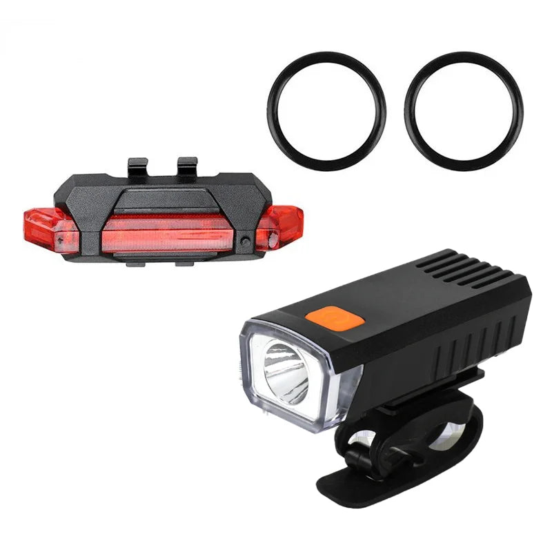 Feu avant et arrière vélo LED rechargeable avec anneaux de montage, éclairage sécurité cyclisme