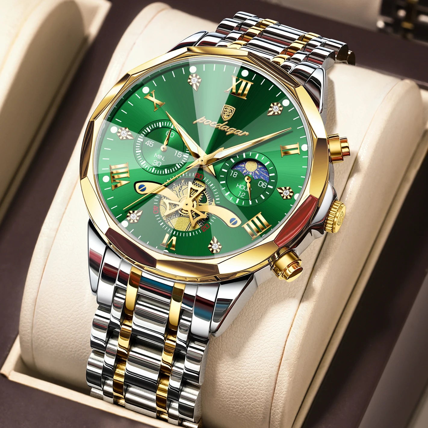 POEDAGAR Montre de luxe pour homme, étanche, chronographe lumineux, montre sport pour homme, acier inoxydable, montre à quartz tendance pour homme, Reloj