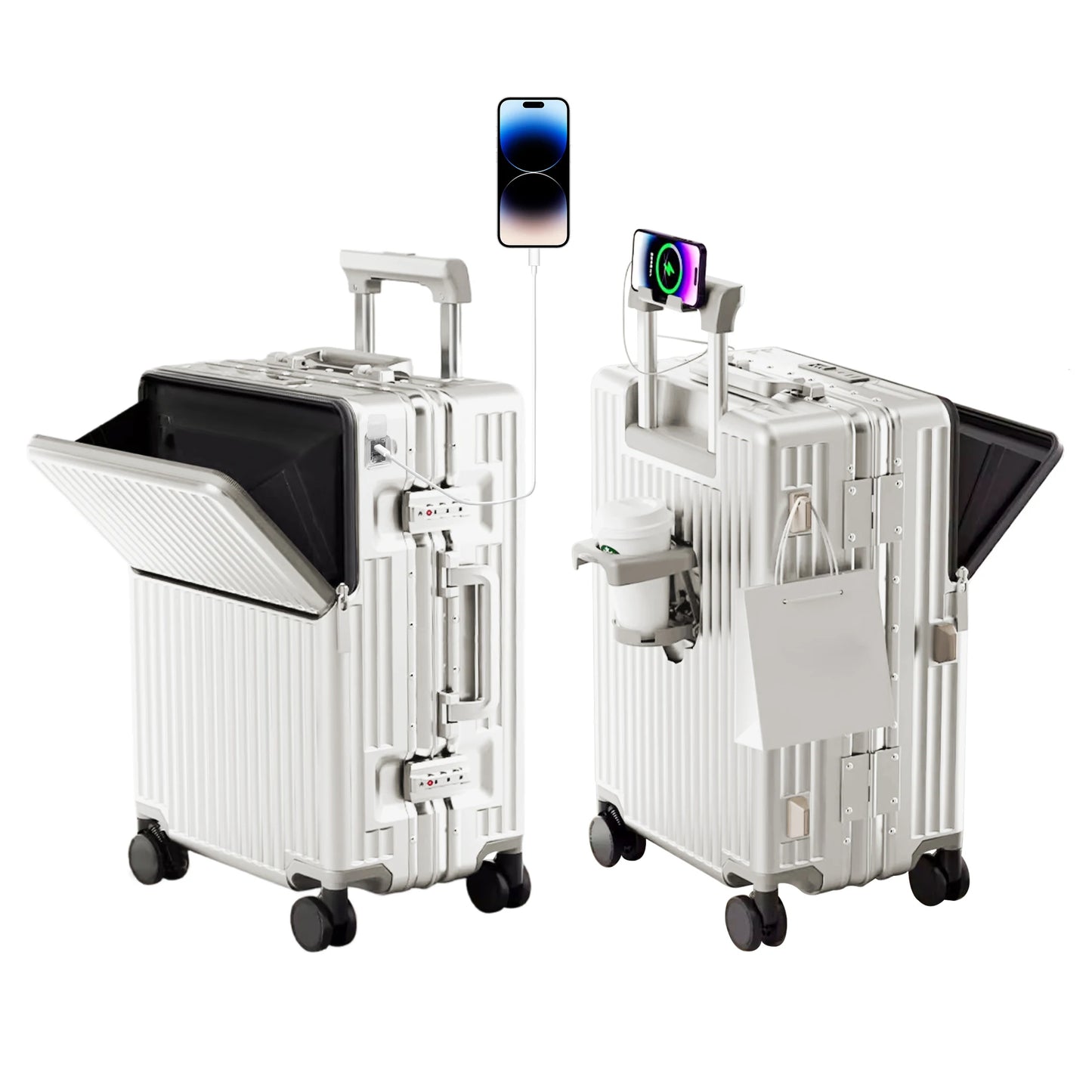 Valise rigide AIWEINY avec cadre en aluminium léger, 360 °   Valise de voyage/sur roulettes silencieuses, avec serrure TSA, avec port USB, 20/24/27 pouces
