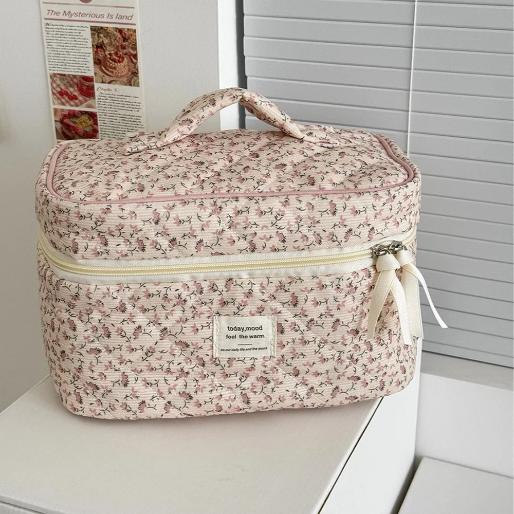 Pochette à cosmétiques Vintage pour femmes, imprimé Floral, sac à main de voyage, sac de rangement de maquillage, sac matelassé de grande capacité, vente en gros