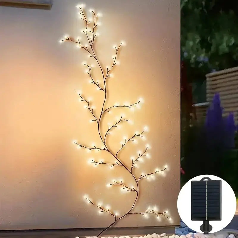 1PC 96LED s lumières de vigne de saule solaire, bricolage extérieur étanche chaîne lumières, lampes murales pour jardin, porche, magasin, terrasse, décor de voie