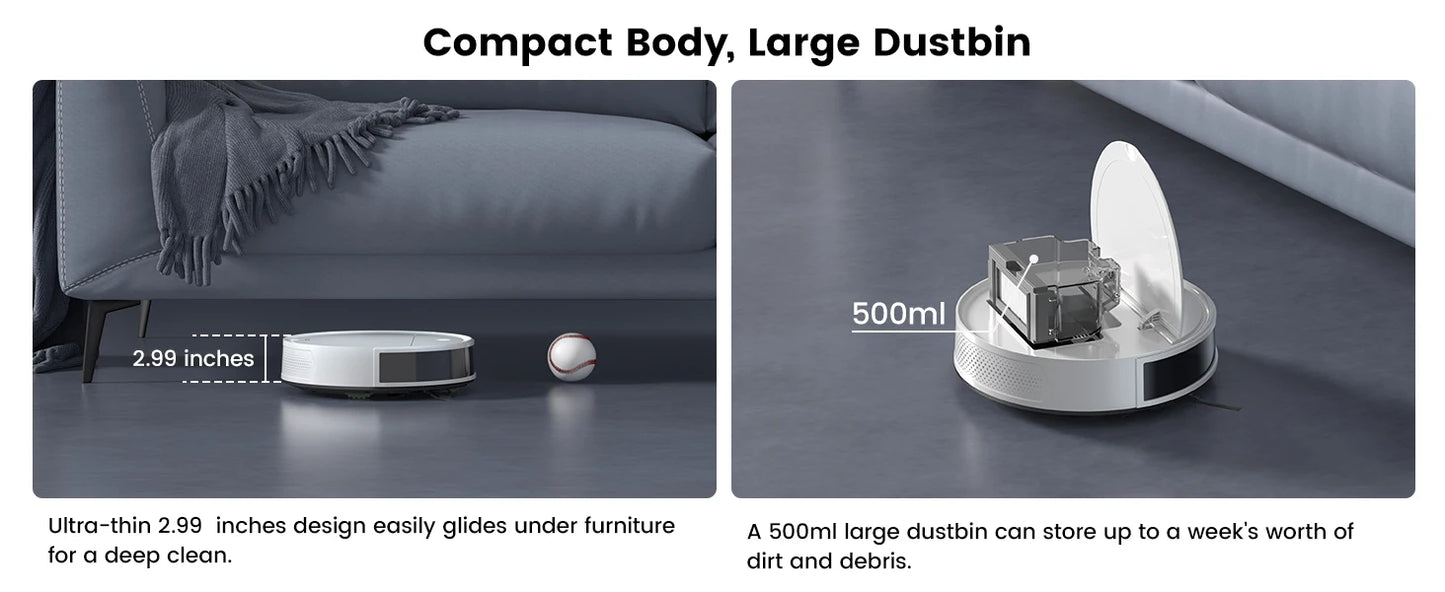 Aspirateur robot compact 2,99 pouces, bac à poussière 500ml, nettoyage sous meubles, high-tech
