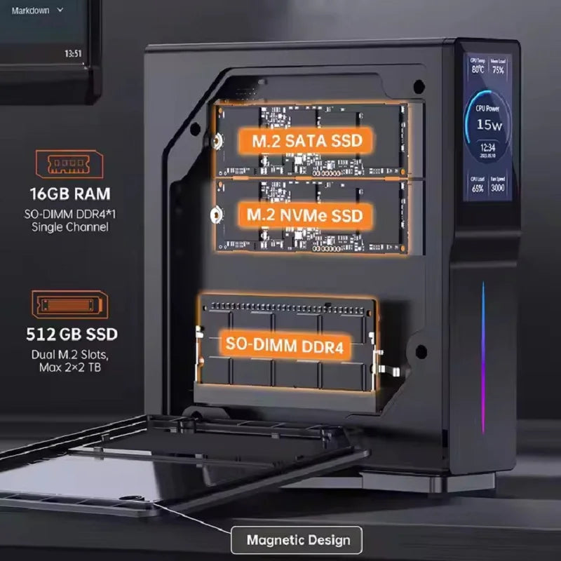 Intel 12e génération Alder Lake N150 Mini PC M.2 NVMe SSD Mini ordinateur de jeu écran LCD Mini tour verticale