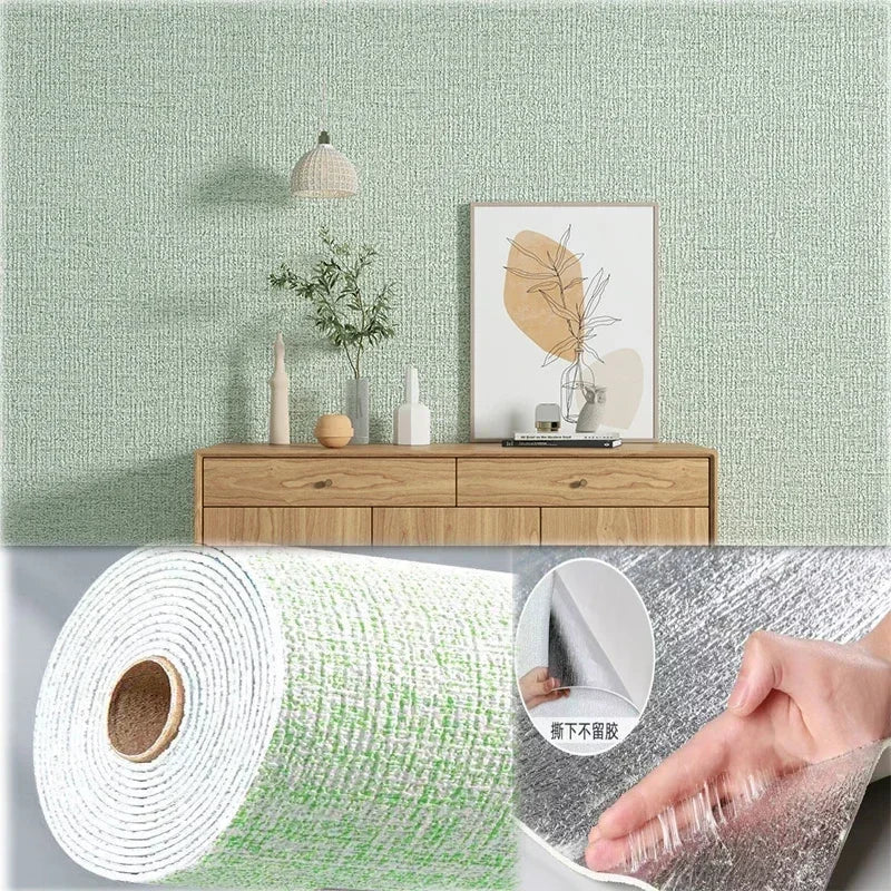50cmX2.8M/10m lin 3D mousse auto-adhésive couleur unie PVC épaissi imperméable fond mur rénovation papier peint autocollant mural