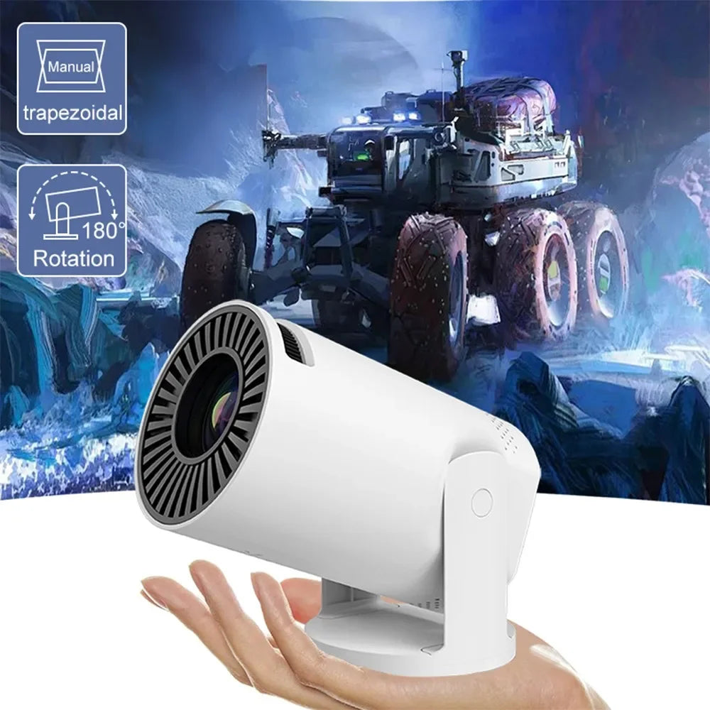 Projecteur LED compact avec rotation 180° et réglage manuel trapezoidal, idéal pour cinéma maison