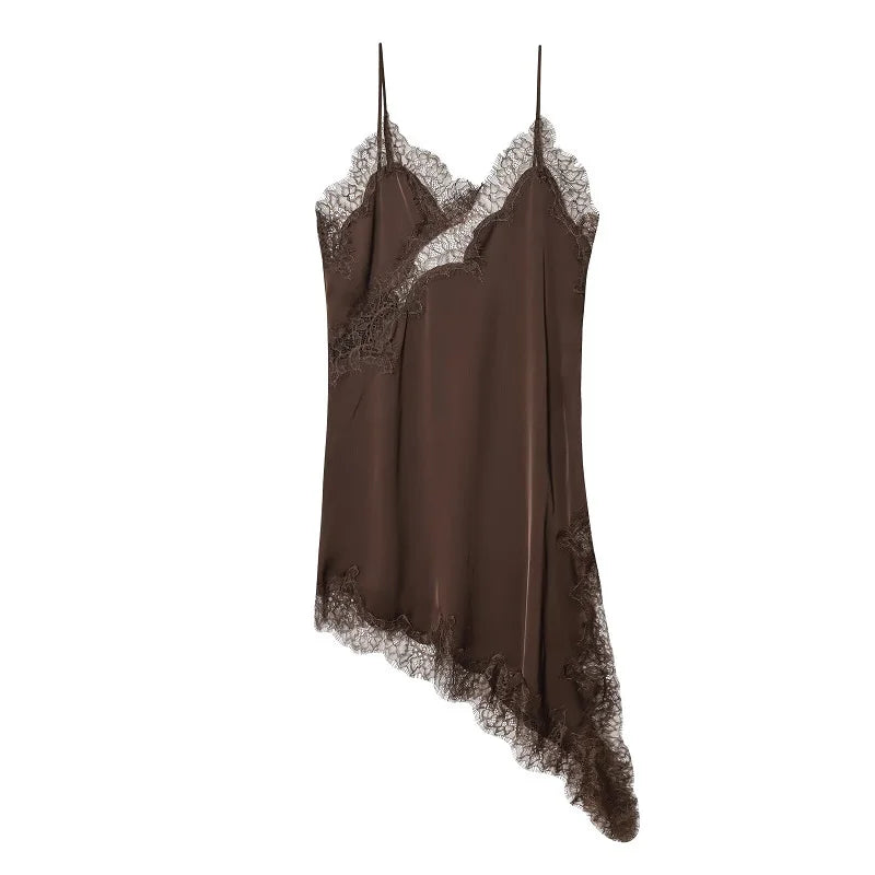 MUJER dentelle Slip Mini robe femmes Satin dos nu robe d'été femme asymétrique fête femmes robe Sexy robes de plage pour les femmes