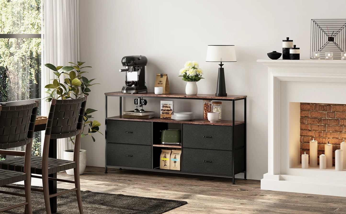 Rosahqnda Meuble TV avec 4 tiroirs, meuble TV, étagères réglables, table TV, meuble TV meuble de salon