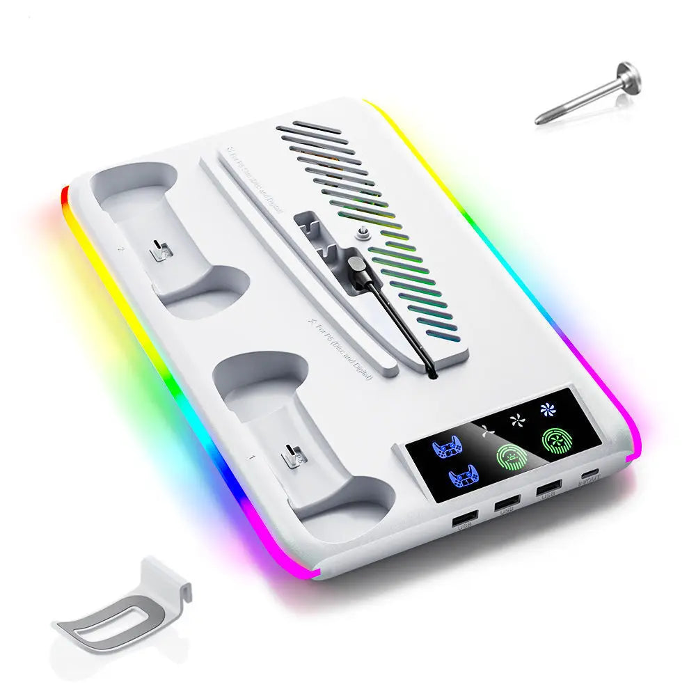 Support de refroidissement pour PS5/Slim/Pro, avec Station de charge de contrôleur LED, ventilateur de refroidissement à 3 vitesses pour accessoires de Console PlayStation 5