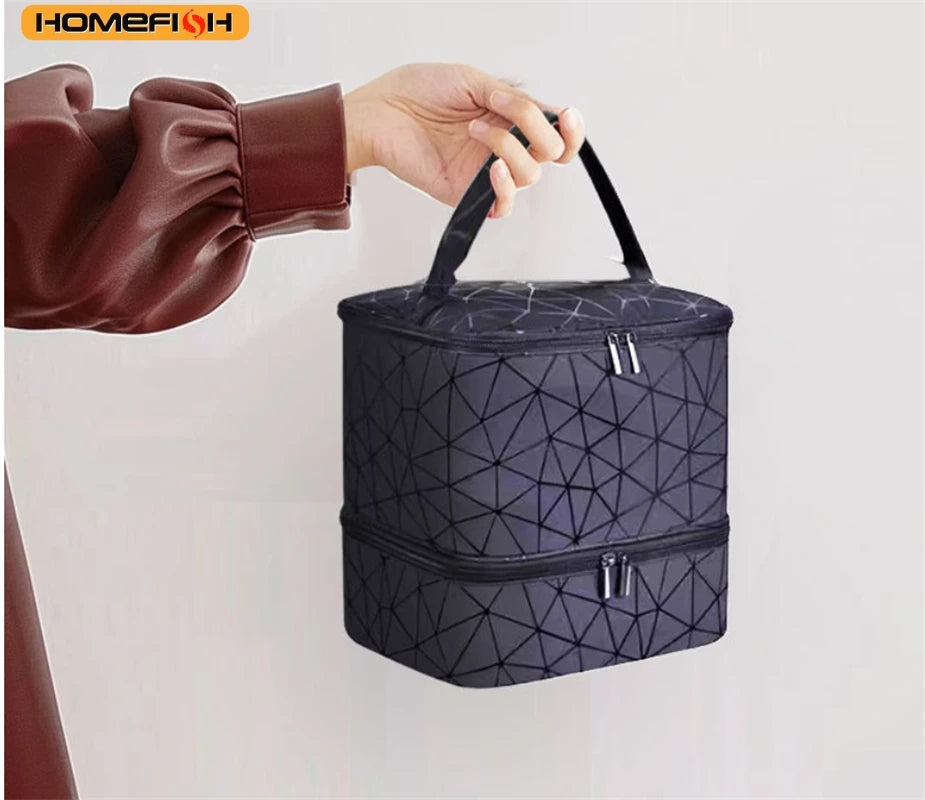 Sac de rangement portable HOMEFISH à double couche pour vernis à ongles, organiseur de voyage, boîte de rangement pour huiles essentielles, sac de rangement multifonction
