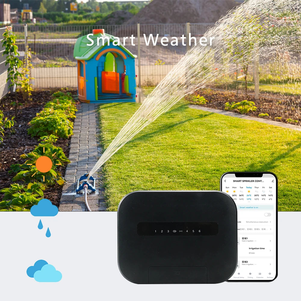 Minuterie d'arrosage de jardin intelligente Tuya, 8 Zones, Wifi, 6 Station, contrôleur d'irrigation goutte à goutte, Valve d'eau, fonctionne avec Smartlife