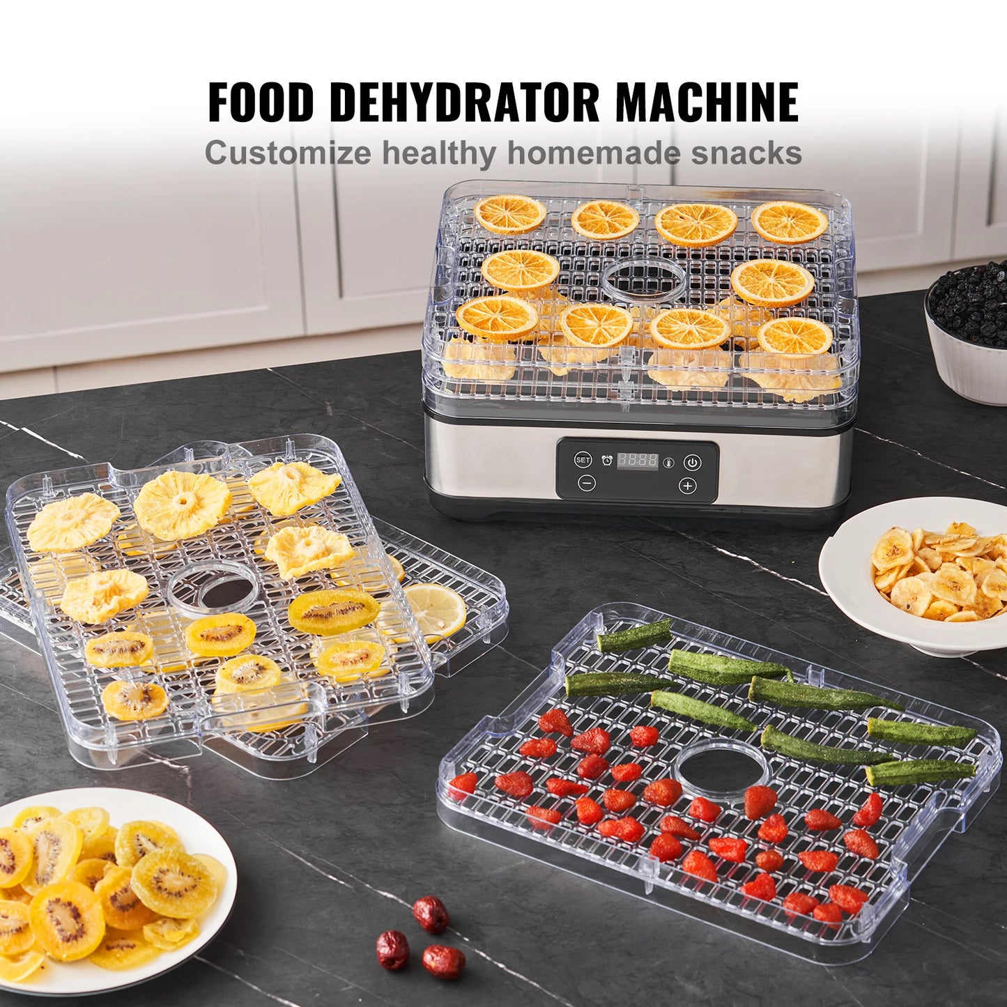 SucceBuy – déshydrateur alimentaire électrique à 5 plateaux, 300W, en acier inoxydable, avec minuterie et température réglables numériques