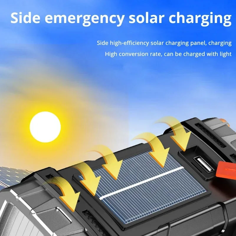 2024 lampe de poche LED puissante USB + lampe de poche solaire Rechargeable COB torche de Camping en plein air projecteur Portable batterie externe en plein air