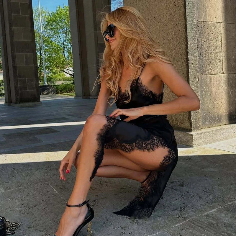 MUJER 2025 dentelle robe femme noir dos nu robes courtes pour les femmes asymétrique fête femmes robe d'été Satin robes Sexy