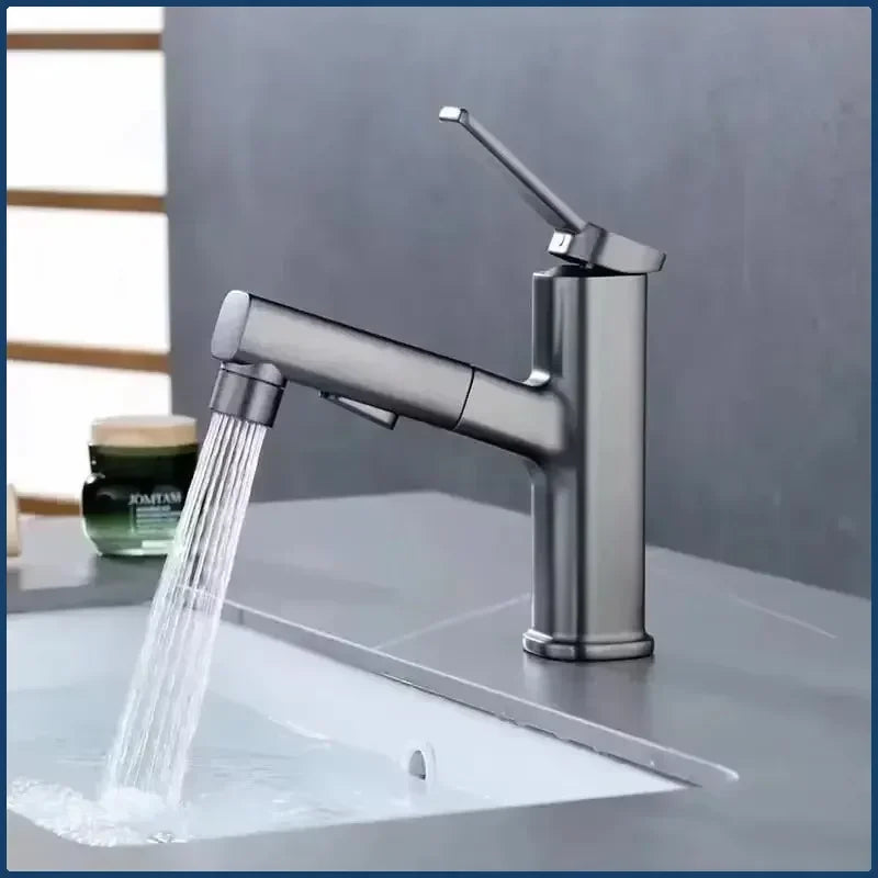 Robinet de lavabo en laiton chaud et froid, pulvérisateur à jet à 3 fonctions, pour salle de bains, poignée unique, double trou, mitigeur d'évier extractible