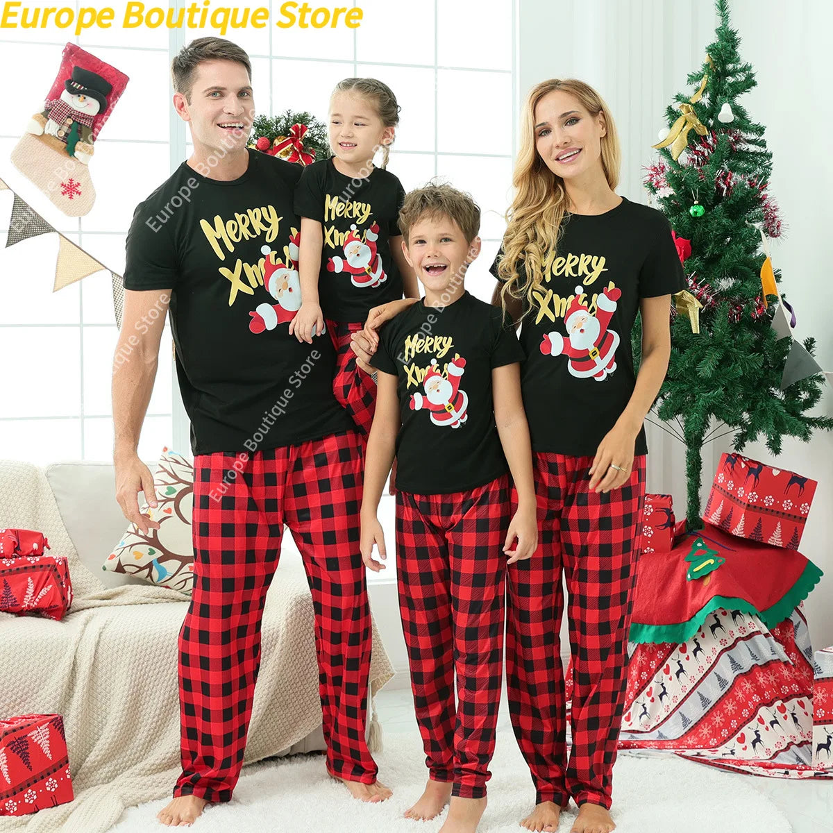 Costume du nouvel an 2025, ensemble pyjama de noël à manches courtes, tenues assorties pour famille/couples/enfants, T-shirt + pantalon, vêtements de nuit