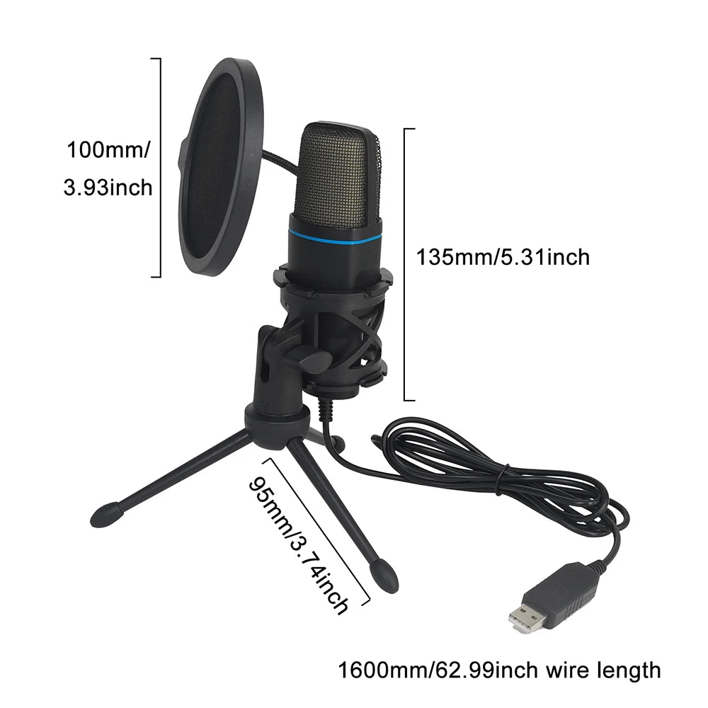 Microphone USB à condensateur RVB, fil de jeu, podcast, studio statique, streaming, ordinateur portable, ordinateur de bureau