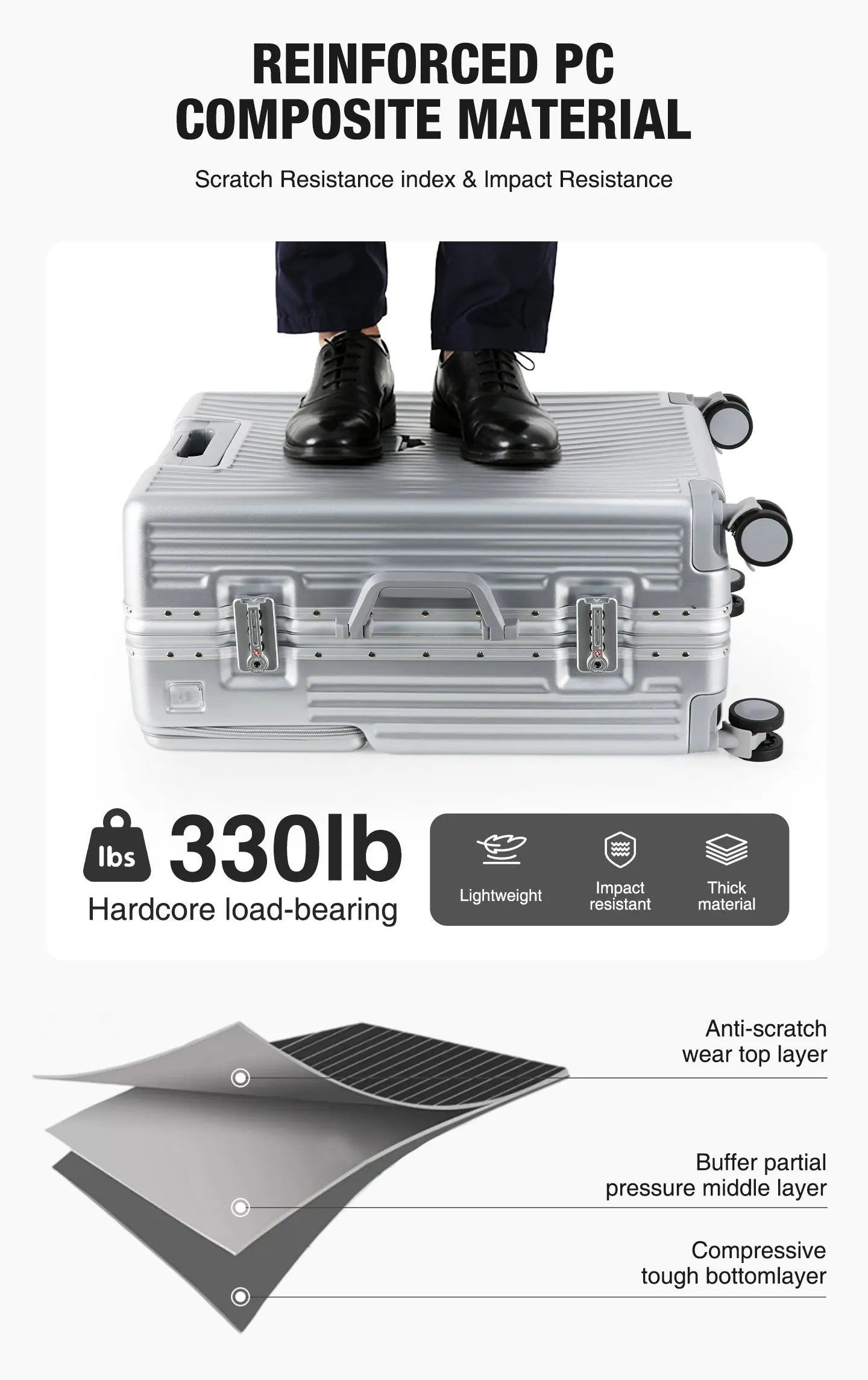 Valise rigide AIWEINY avec cadre en aluminium léger, 360 °   Valise de voyage/sur roulettes silencieuses, avec serrure TSA, avec port USB, 20/24/27 pouces