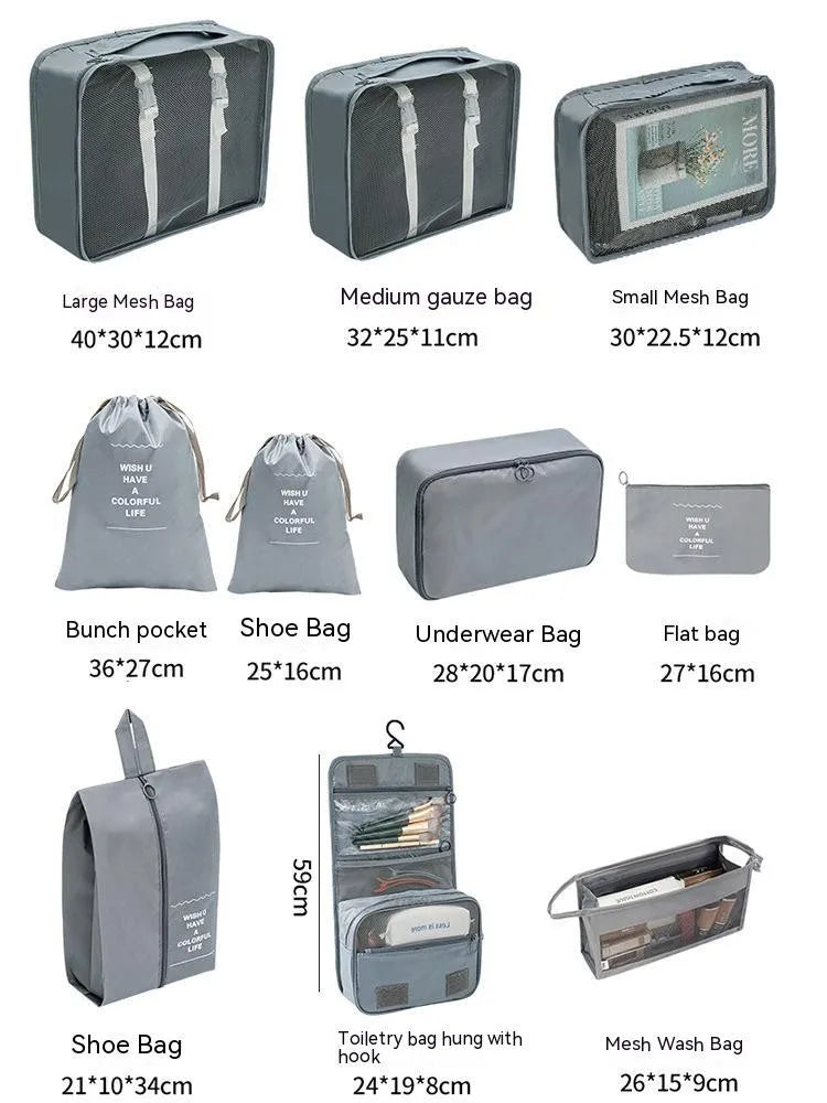Ensemble de 10/7 pièces, organisateur de voyage, sacs de rangement, valise, Cubes d'emballage, étuis portables, garde-robe, bagages, vêtements, pochette à chaussures pliable