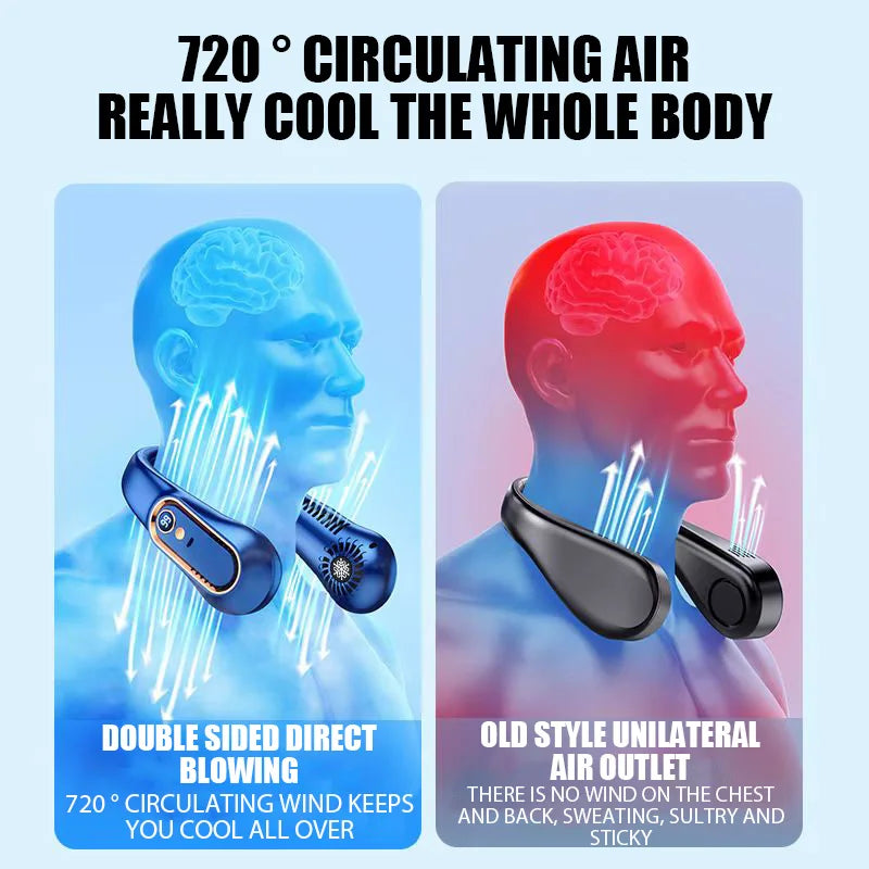 Ventilateur portable mains libres sans pales à suspendre au cou, mini-ventilateur avec affichage numérique, alimentation USB pour extérieur, randonnée, camping
