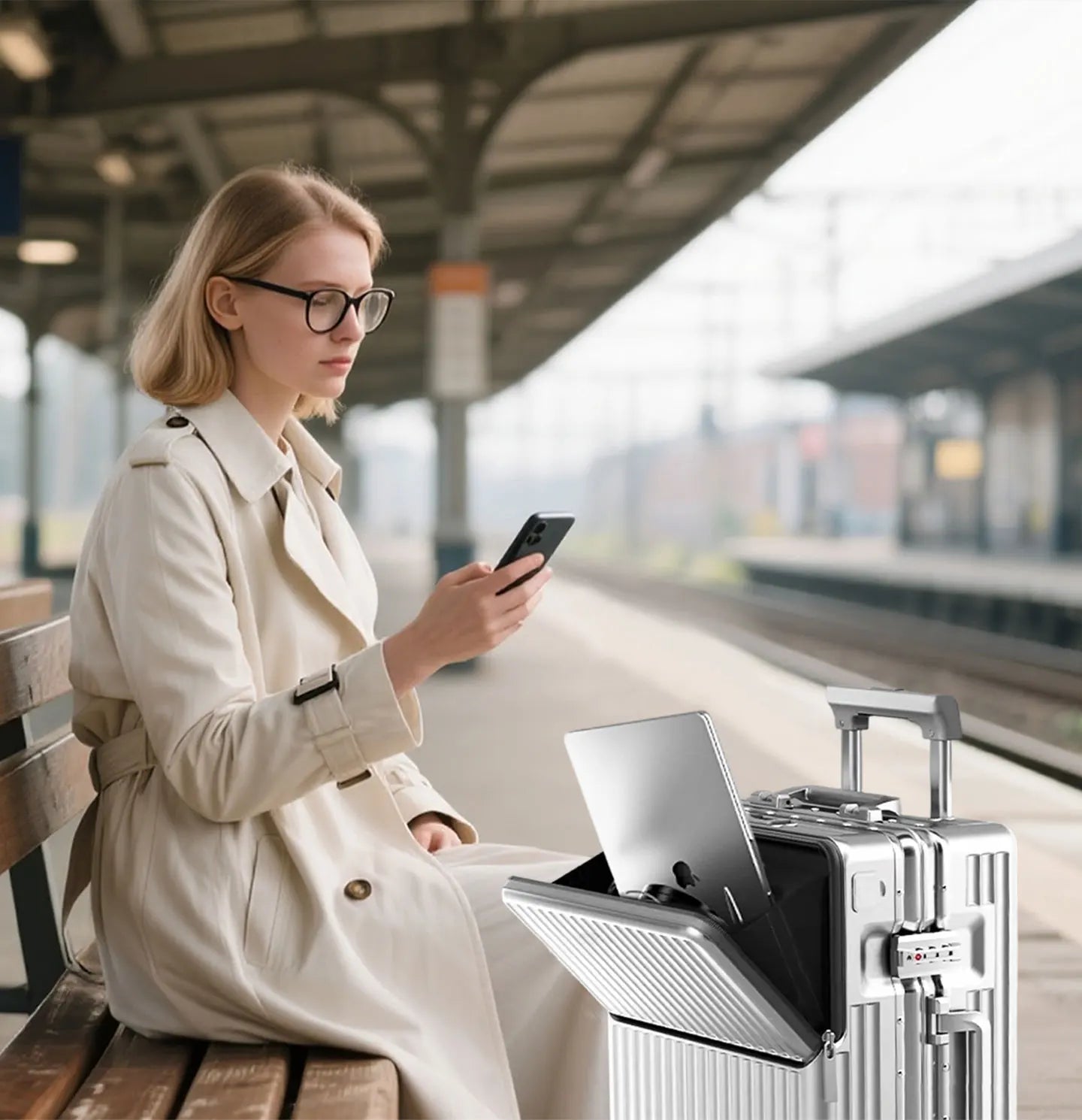 Valise rigide AIWEINY avec cadre en aluminium léger, 360 °   Valise de voyage/sur roulettes silencieuses, avec serrure TSA, avec port USB, 20/24/27 pouces