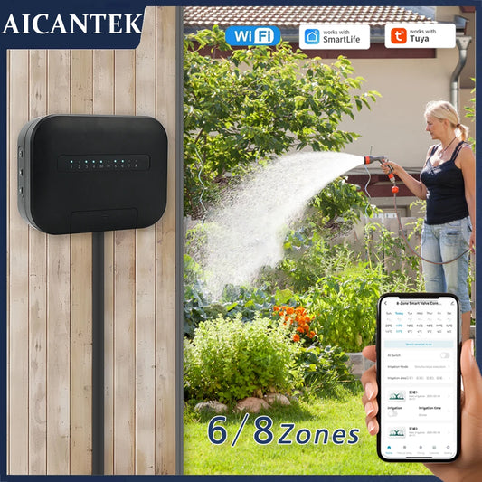Minuterie d'arrosage de jardin intelligente Tuya, 8 Zones, Wifi, 6 Station, contrôleur d'irrigation goutte à goutte, Valve d'eau, fonctionne avec Smartlife