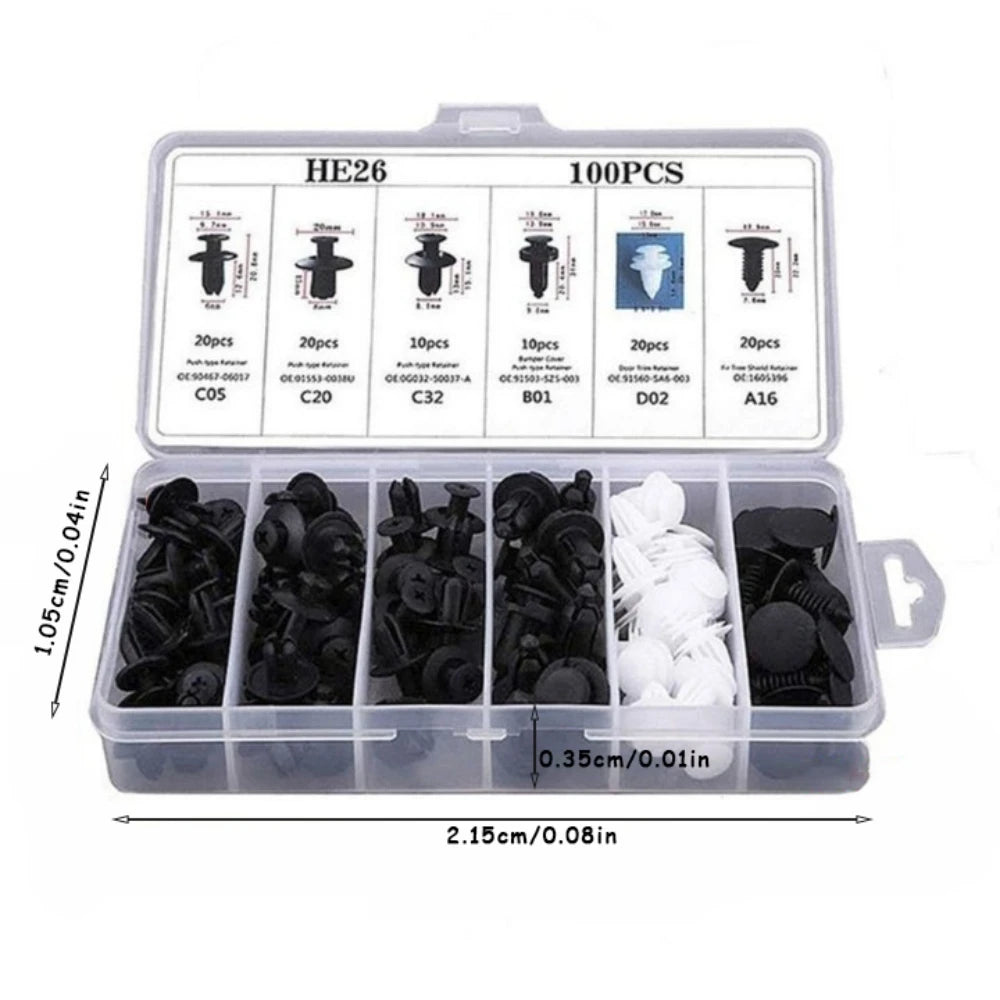 Kit de clips de fixation automatique, 100 pièces, Clips à rivets de garde-boue, goupille de retenue de poussée de carrosserie de voiture, Rivet de pare-chocs de porte, panneau de retenue de voiture