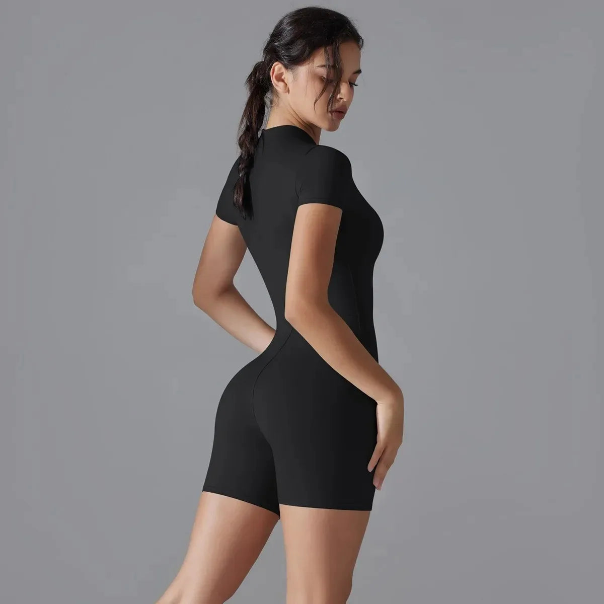 Combinaison de Yoga pour femmes, combinaison d'été avec fermeture éclair, short à manches courtes, combinaison de yoga, danse, fitness, combinaison de sport ajustée