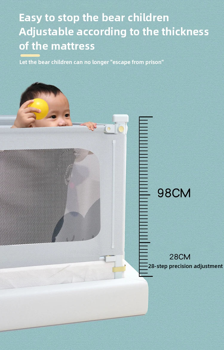 Barrière de sécurité pour lit bébé, ajustable 28 positions, 98 cm, maille respirante, protection enfant