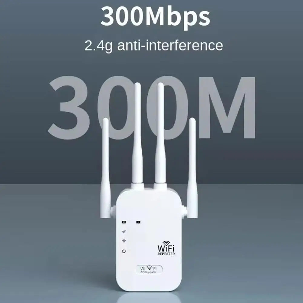 Répéteur WiFi 300Mbps 2.4G anti-interférence avec 4 antennes, amplificateur de signal sans fil