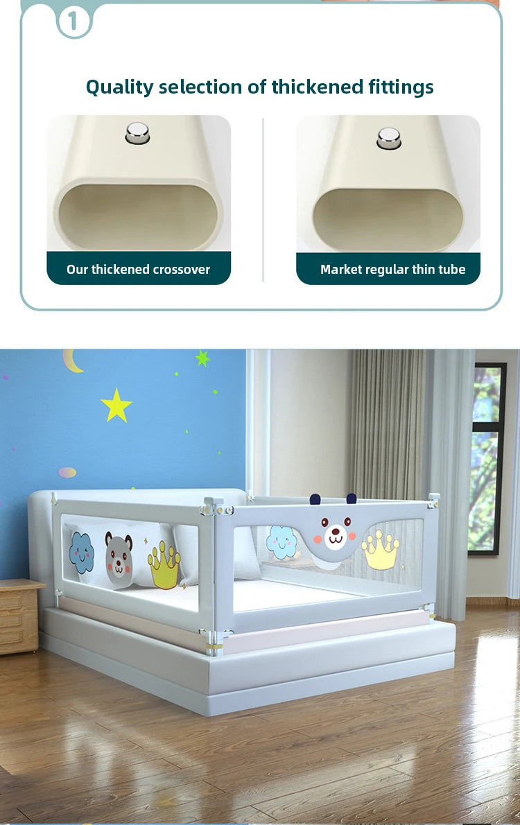 Barrière de lit bébé avec motifs animaux, tube épais renforcé pour sécurité enfant