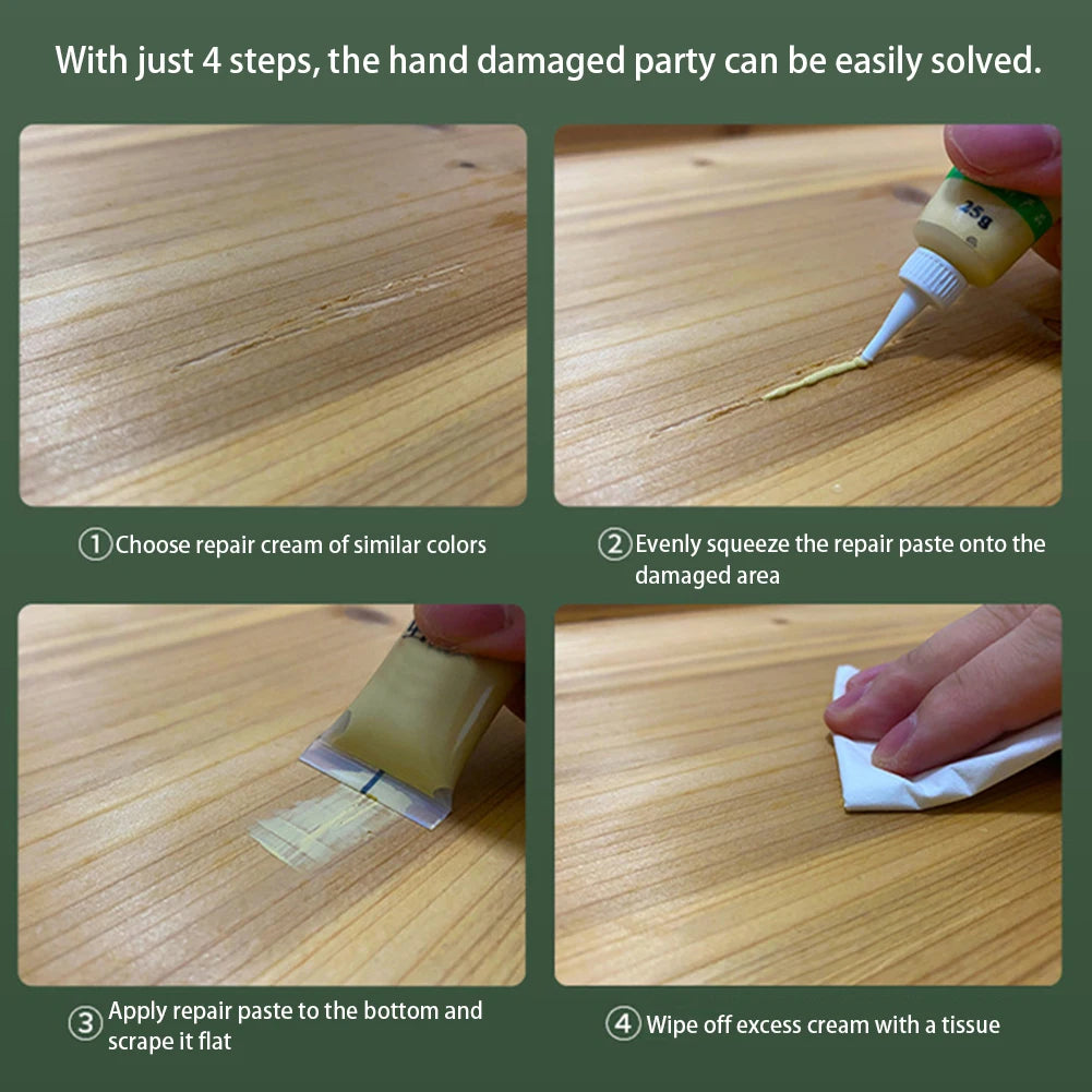 Agent de réparation des rayures pour meubles en bois multicolores, pâte de retouche multi-usages pour sols, escaliers, portes en bois, mastic de réparation des rayures