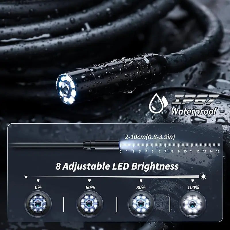 Caméra endoscopique industrielle HD1080P, 8mm, écran IPS 4.3 pouces, 1080P, pour inspection de tuyaux, réparation automobile, étanchéité IP67, 8 LED