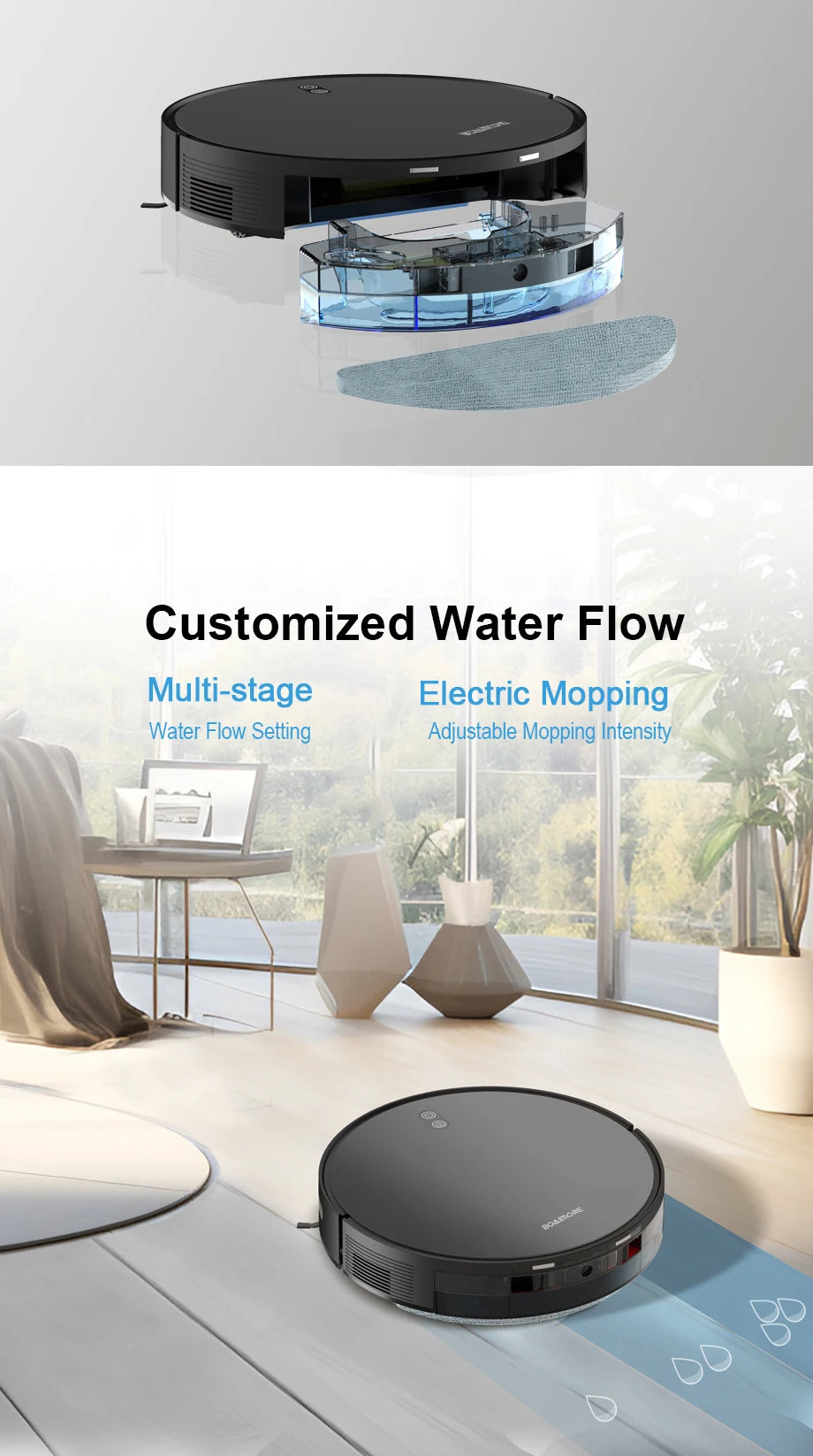 Robot aspirateur combiné serpillière, aspiration robotisée 6000PA, contrôle WiFi/voix, recharge automatique, poils d'animaux pour le nettoyage domestique robotisé