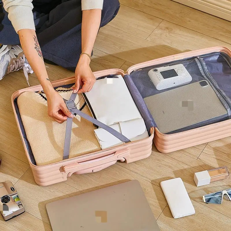 Valise de voyage de 18 pouces, jolie valise de compagnie aérienne, boîte à mot de passe, roue silencieuse, châssis léger monté universel