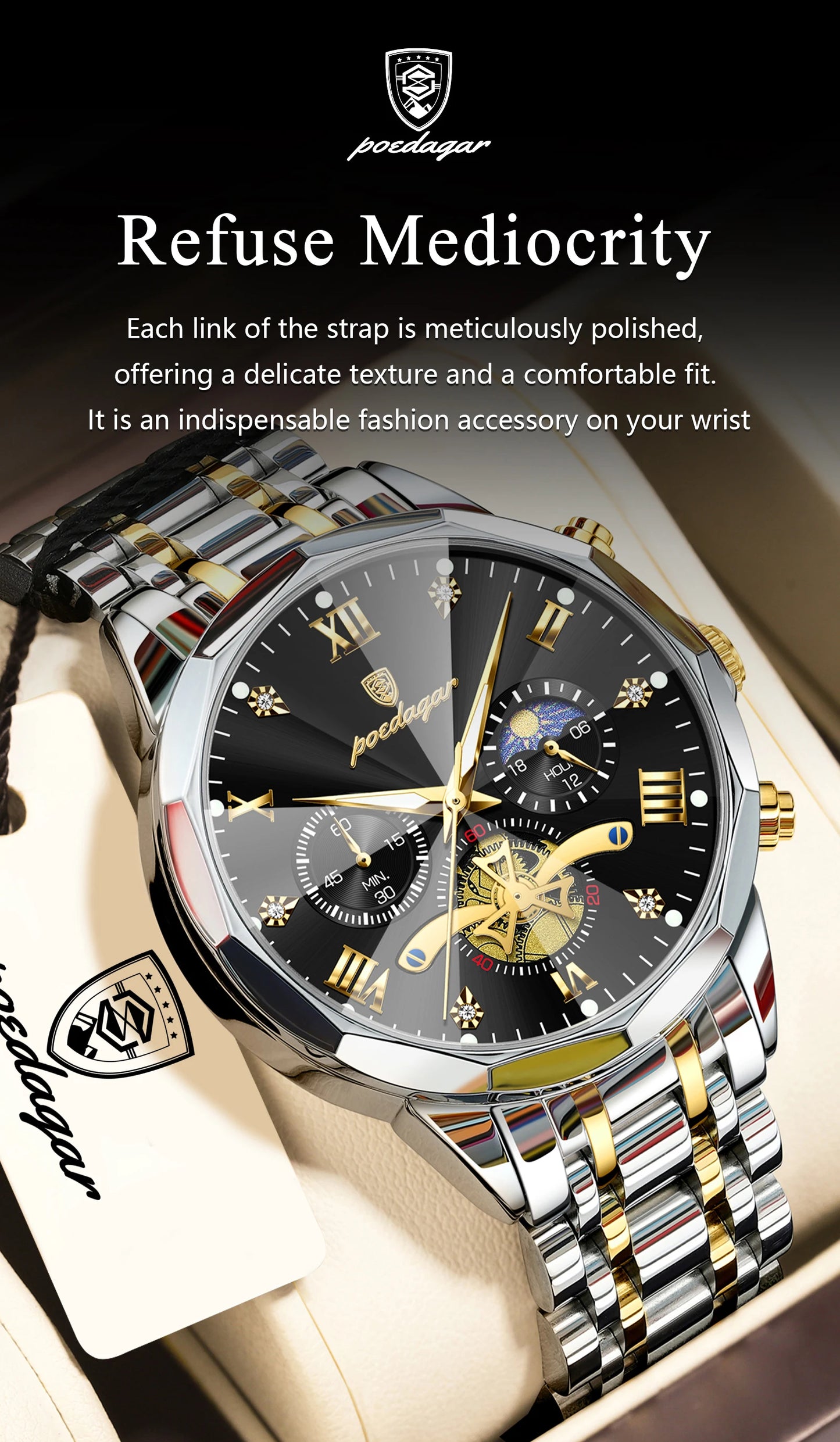 POEDAGAR Montre de luxe pour homme, étanche, chronographe lumineux, montre sport pour homme, acier inoxydable, montre à quartz tendance pour homme, Reloj