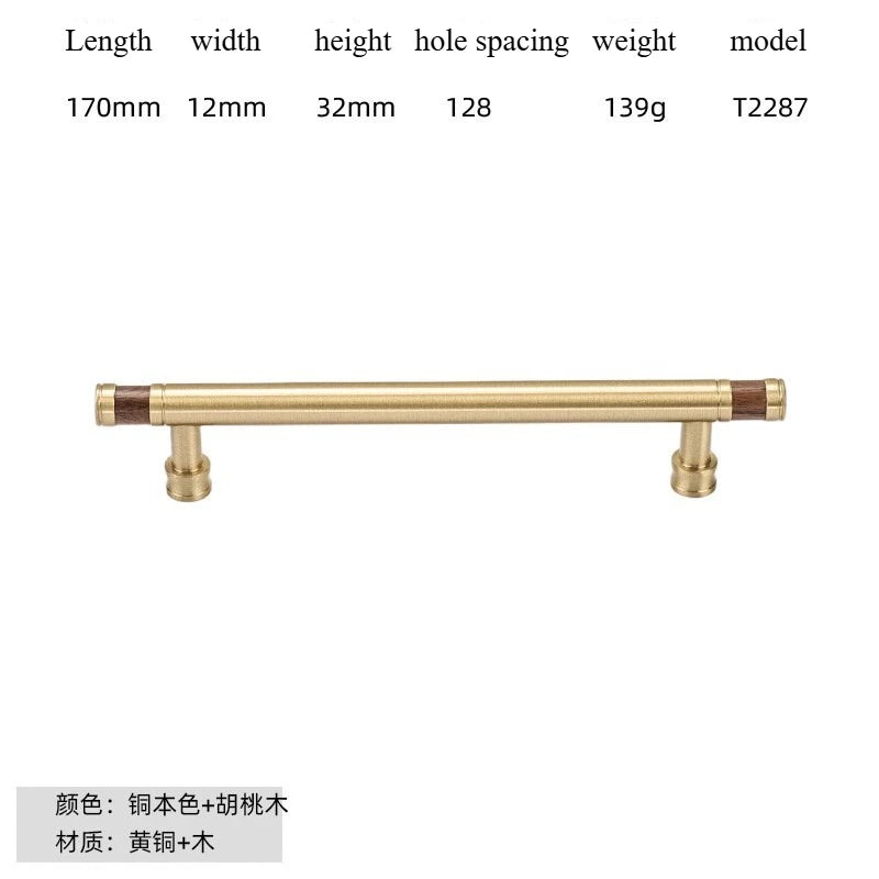 Nouvelle poignée de porte d'armoire en noyer de style chinois – Bouton rond monotrou en laiton et bois nordique en or pour tiroirs et meubles