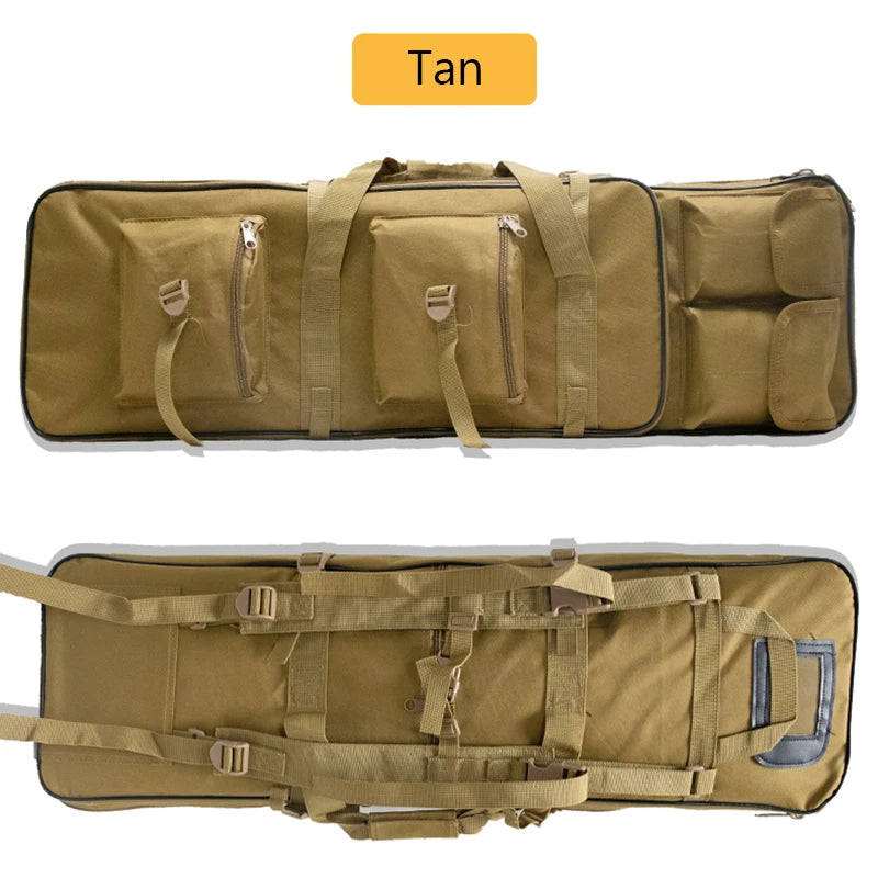 Sac de transport tactique beige pour fusil, avec poches zippées et sangles de fixation robustes