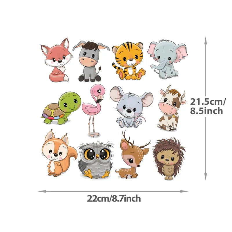Stickers muraux animaux mignons pour chambre d'enfant, 22x21,5 cm, design cartoon coloré